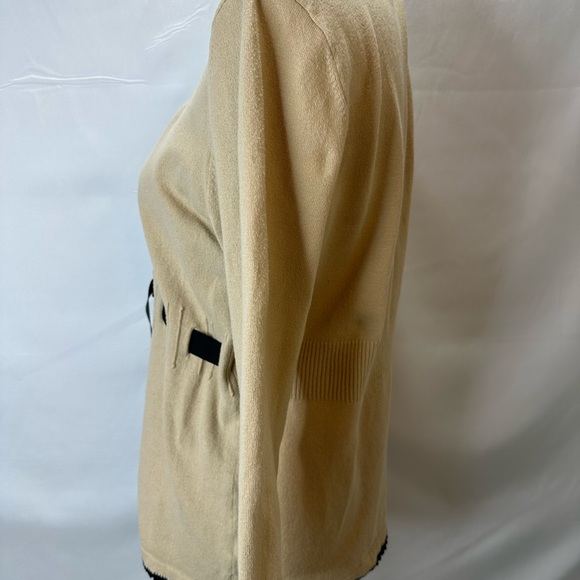 White House Black Market Beige Sweater Cardigan with Black Ribbon Size L - Picture 7 of 11